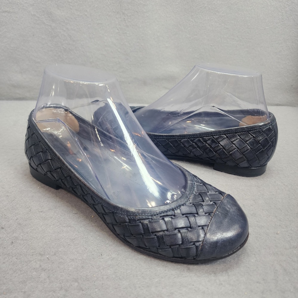 Benheart Ballet Flats Navy Blue Woven Leather Made in Italy‎ Womens 36